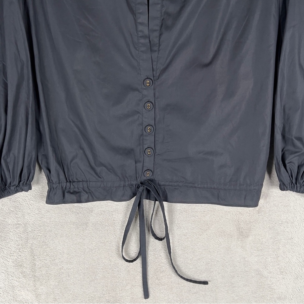 Cara Cara Hutton Top Black Cotton Poplin Cropped Button Up Women's XS Drawstring - Picture 5 of 13